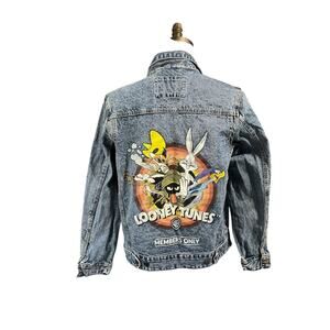 Vintage Looney Tunes Members Only Jean Jacket Sz S Heavy Denim Boxy Fit Trucker